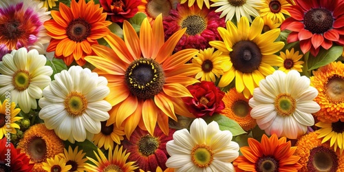 Wallpaper Mural Vibrant Autumnal Floral Arrangement Featuring Sunflowers, Daisies, and Other Blossoms in a Rich Tapestry of Warm Hues Torontodigital.ca