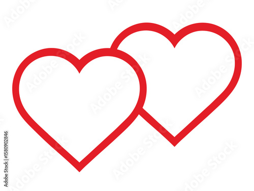 Double red heart love overlapping the other frame on white background