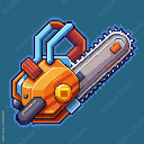 Retro Pixel Art Chainsaw Illustration  Nostalgic, Vibrant, and Colorful Pixelated Tool