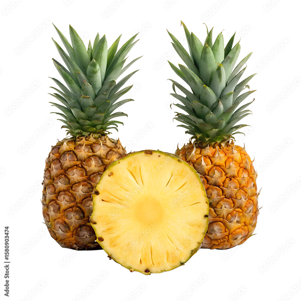 Fresh pineapple fruit isolated on transparent background. Realistic PNG image showing detailed tropical texture. Perfect for summer, food, juice, and healthy lifestyle projects. Fresh pineapple fruit isolated on transparent background. Realistic PNG image showing detailed tropical texture. Perfect for summer, food, juice, and healthy lifestyle projects.