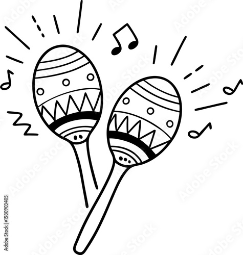 Decorative maracas outlined with musical notes festive percussion instrument illustration for music celebration or cultural event