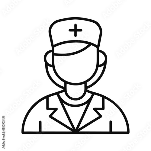 Hospital Nurse Line Icon – Medical Sister Outline Vector Illustration