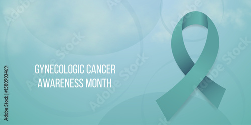 Gynecologic Cancer Awareness Month concept. Banner template with teal ribbon. Vector illustration.