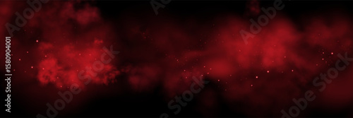 Red space realistic nebula smoke background. Abstract fog texture and shining stars. Magic colorful galaxy with stardust. Abstract vector illustration