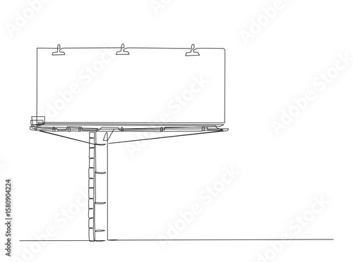 Blank outdoor billboard in single outline illustration. Continuous line art drawing of advertising billboard.