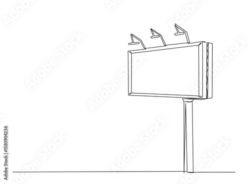 Blank outdoor billboard in single outline illustration. Continuous line art drawing of advertising billboard.