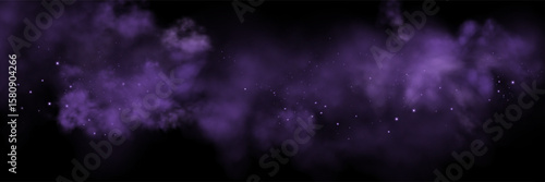 Purple space realistic nebula smoke background. Abstract fog texture and shining stars. Magic colorful galaxy with stardust. Abstract vector illustration