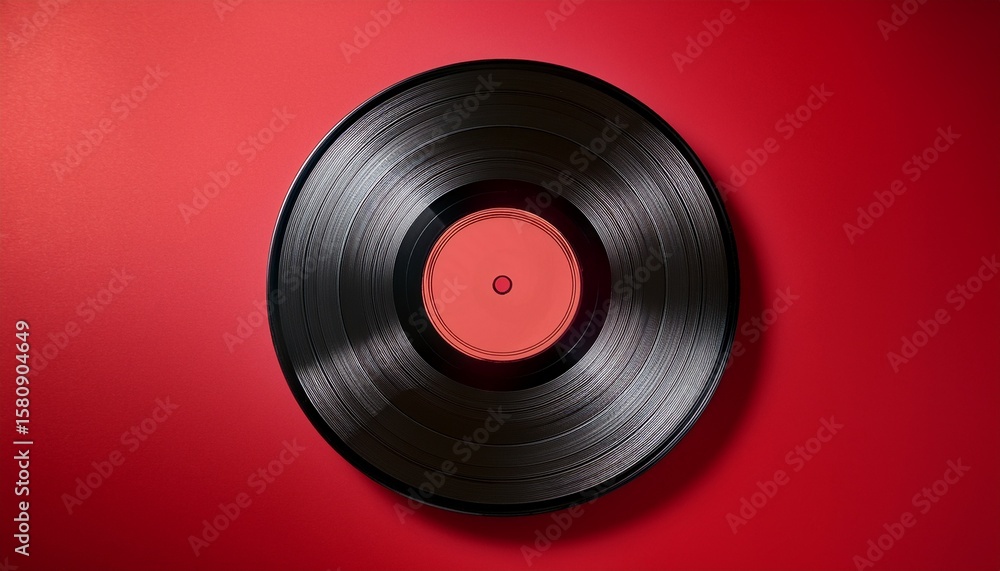 Obraz premium a black vinyl record on a red background showcasing the retro charm of analog music and vintage style