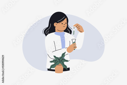 Female Botanist Researching Plant Growth in Laboratory Vector