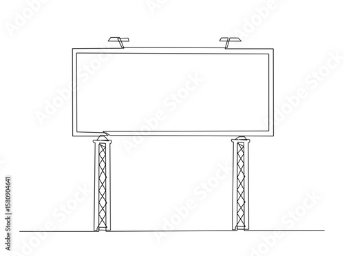 Blank outdoor billboard in single outline illustration. Continuous line art drawing of advertising billboard.