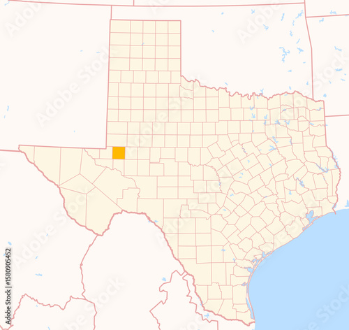 Map of the County Ector (Texas, US) showing the Federal State with the highlighted County