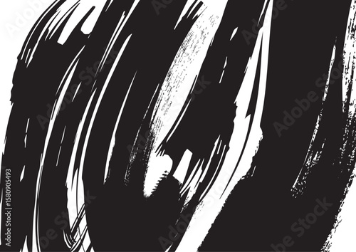 Gritty black dirty brush strokes with a spray texture on a green trendy background. Gritty greasy brush strokes with scattered tiny dots. Modern graffiti. Gritty sand texture. Fun wallpaper