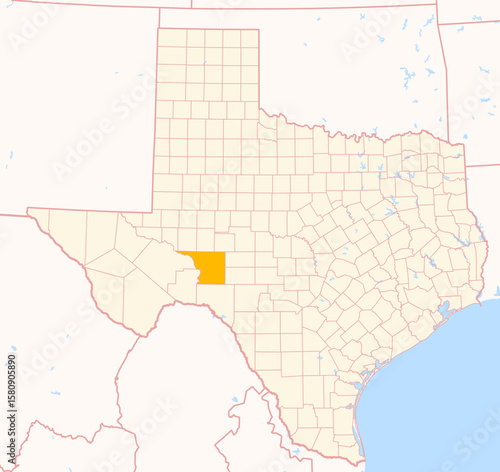 Quadro su tela Map of the County Crockett (Texas, US) showing the Federal State with the highli