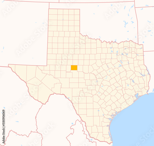 Map of the County Coke (Texas, US) showing the Federal State with the highlighted County