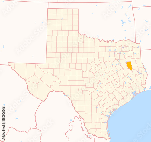Map of the County Cherokee (Texas, US) showing the Federal State with the highlighted County