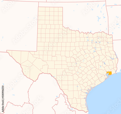 Map of the County Chambers (Texas, US) showing the Federal State with the highlighted County