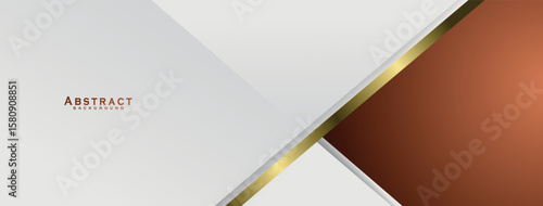 Modern luxury banner template design with gold lines with light effects on white and brown background