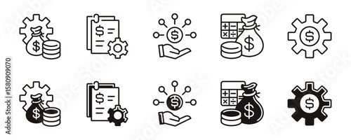 simple financial management gear icon line set business budget strategy accounting money control planning signs vector illustration economy cog wheel mechanism symbol design
