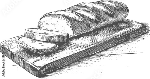 Sliced baguette illustration isolated on transparent background. Vector graphics