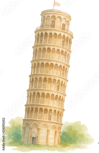 Leaning Tower of Pisa Watercolor Illustration – Italy Travel Landmark