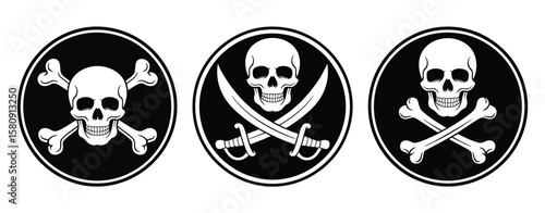  Skull and Crossbones with Skull Surrounded by Swords Ideal for Pirate Themes, Vintage Tattoos, Digital Art, Posters, and Graphic Design

