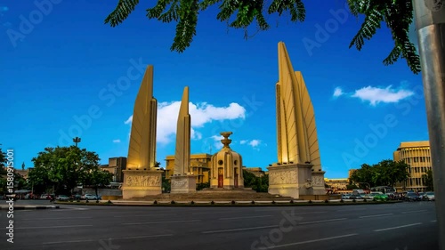 Democracy monument of Thailand BANGKOK, THAILAND - JUNE 30, 2016: Democracy Monument in Bangkok, Thailand. It occupies a traffic circle on the wide east-west Ratchadamnoen Klang Road, at the intersect