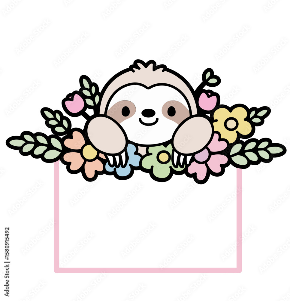 Fototapeta premium cute sloth floral frame
