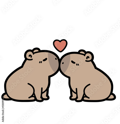 cute capibaara couple kissing - layered cut file - valentine's day clip art
