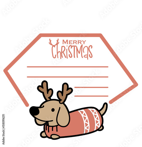 cute merry christmas cart with dachshund - layered cut file - winter clip art