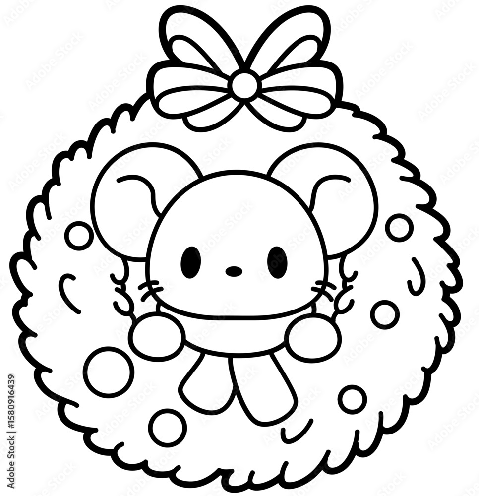 Fototapeta premium Kawaii Christmas Mouse Wreath SVG – Cute Holiday Clipart