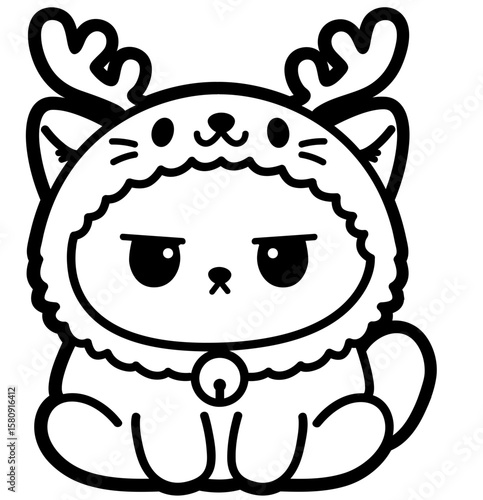 cute grumpy kitten with reindeer hat - layered cut file - christmas clip art