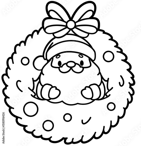 cute santa claus in a christmas garland - layered cut file - winter clipart