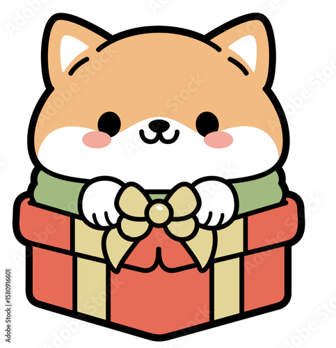 shiba inu popping out gift box