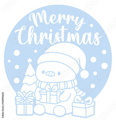 Blue Merry Christmas Badge with snowmen