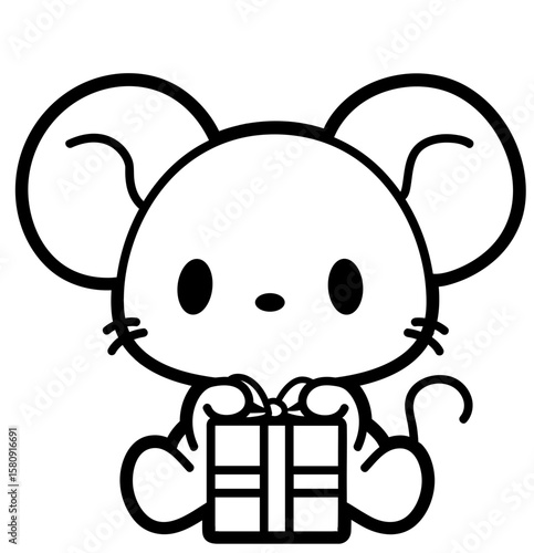 cute mouse with christmas present - layered cut file - winter clip art