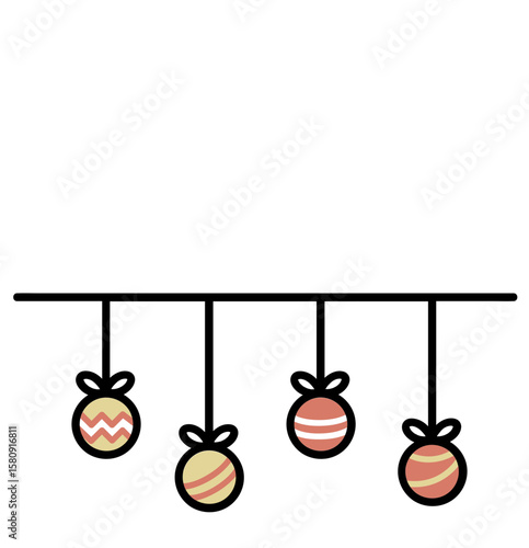 Hanging Christmas Ornaments Line Art