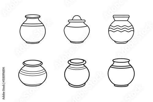 clay pot icon line art vector illustration