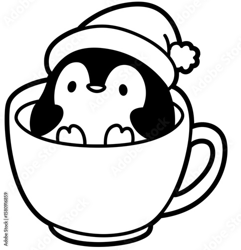 cute penguin in a mug - layered cut file - christmas clip art