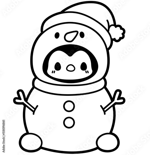 cute penguin inside a snowman - layered cut file - christmas clip art