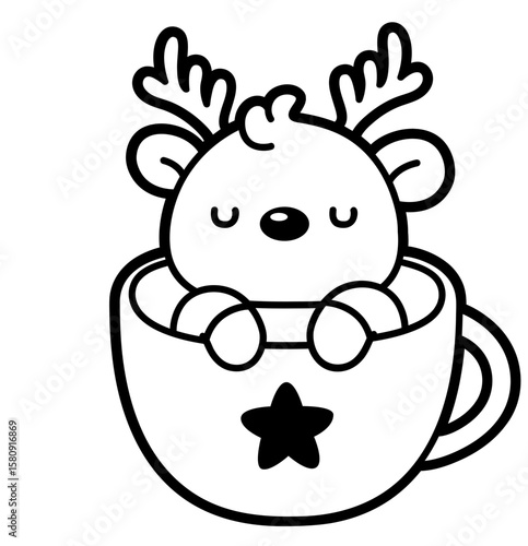 cute simple reindeer inside a mug - layered cut file - christmas clipart