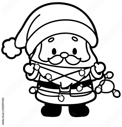 cute santa claus cartoon tangled in christmas light - layered cut file - winter sticker