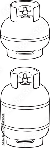 Hand-drawn line art illustrations of propane or LPG gas tanks. These versatile outlines are suitable for designs related to cooking, heating, industrial use, energy, and home appliances. 