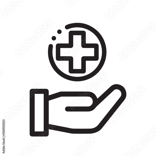 Health protection icon, hands holding medical cross symbol for insurance and care
