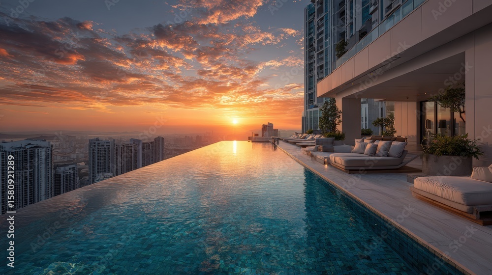 Fototapeta premium City Skyline Infinity Pool Sunset View