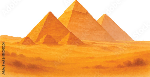 Pyramids of Giza Watercolor Illustration – Ancient Egypt Desert Landmark