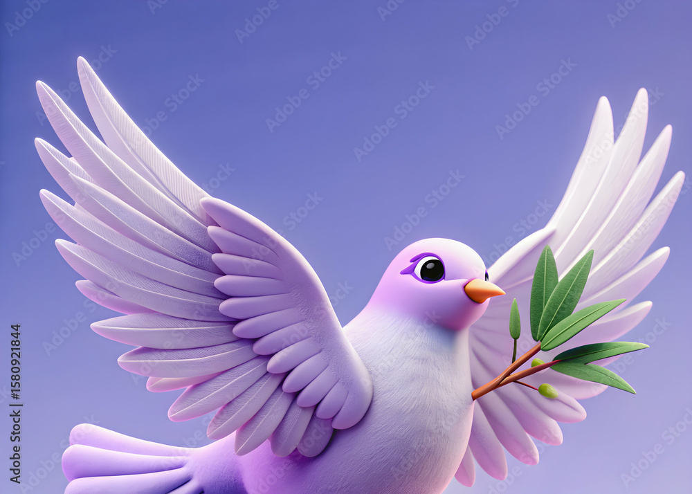 Obraz premium Dove flying with olive branch in blue sky