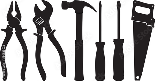 Pliers adjustable wrench hammer screwdrivers saw vector