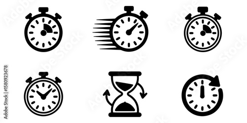 Time, date icon set vector black ,on white background.