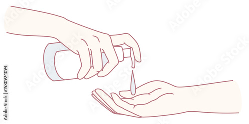 Illustration of hands applying hand sanitizer to promote effective hygiene and cleanliness practices
