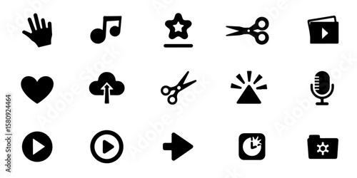 Silhouette Social Media Essential Icons Set, download button, like dislike comment monetisation cloud button